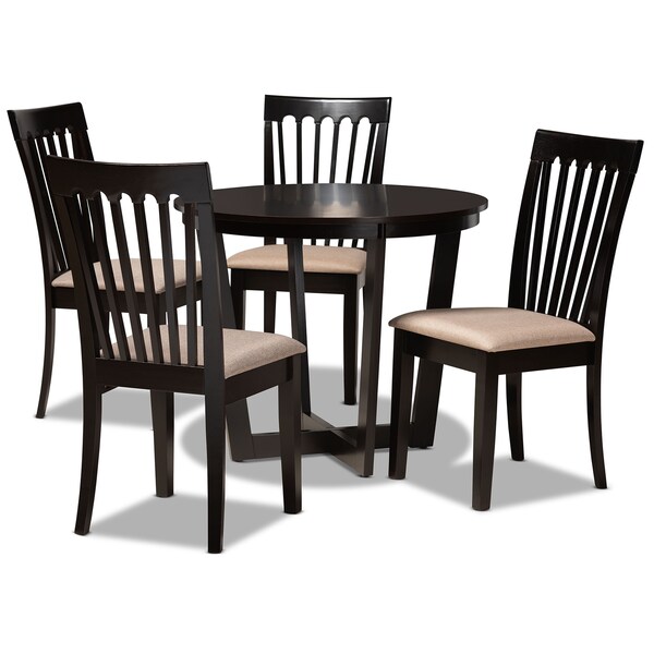Baxton Studio Nellie Sand Upholstered and Dark Brown Wood 5-Piece Dining Set 169-9397-10898 - main
